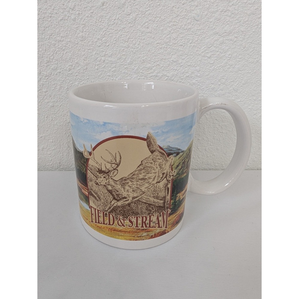 Vintage Field & Stream Deer Buck Bass Fish Coffee‎ Mug Cup Houston Harvest
